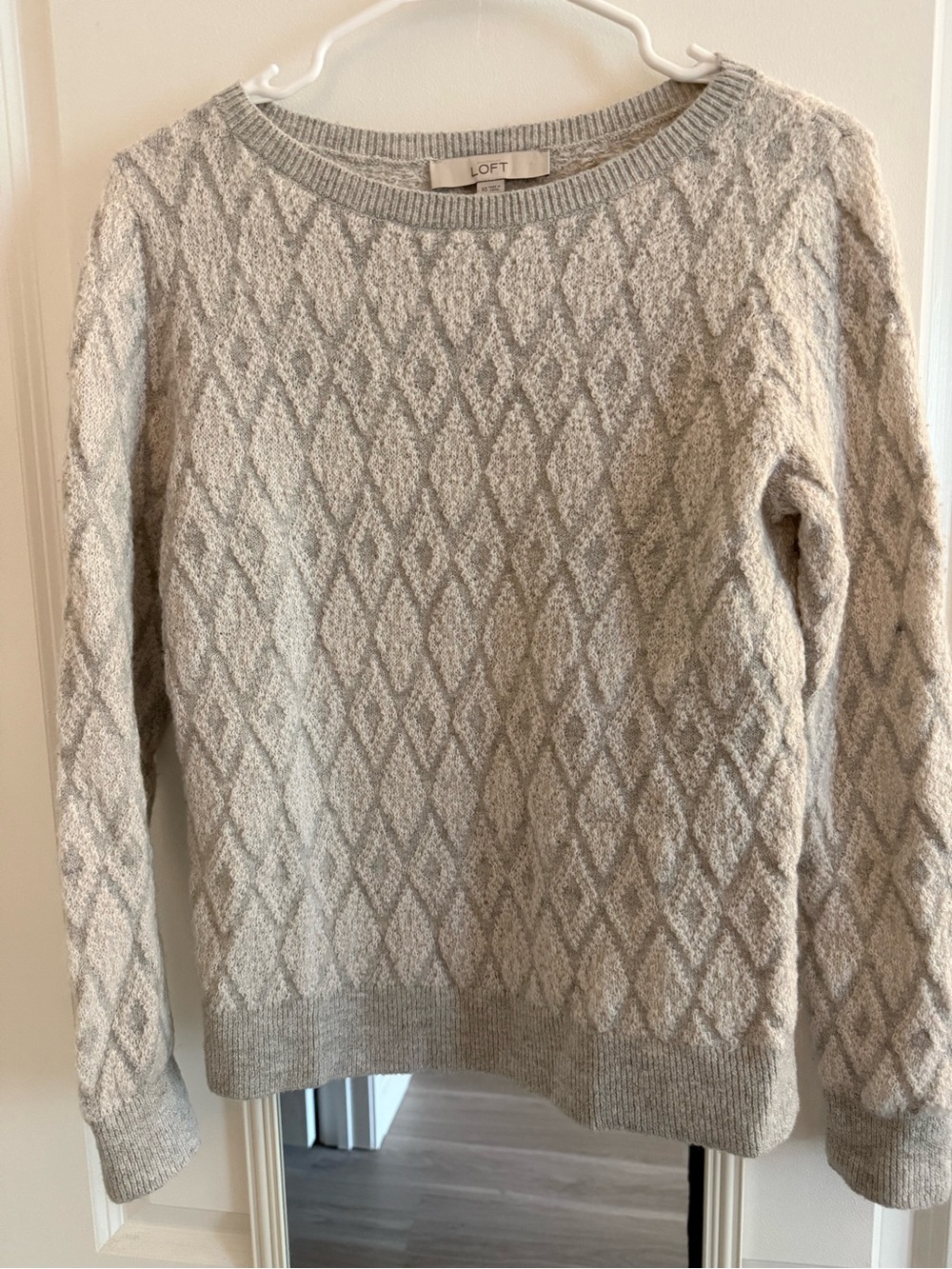 LOFT Light Gray Diamond-Textured Crewneck Sweater